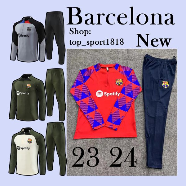 

2023 2024 barcelona tracksuit camisetas de soccer jerseys training suit ferran pedri 23/24 half zip barcelona men and kids set barca tracksu, Black