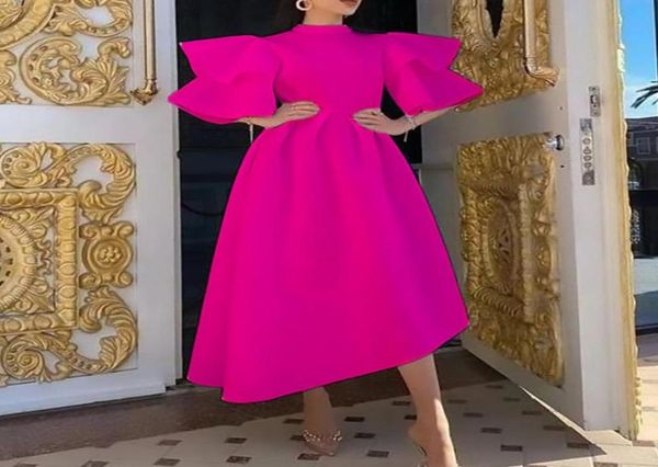 

party dresses woman ruffle sleeve scuba dress solid color o neck irregular casual s3xl 4color d230party2037841, White;black