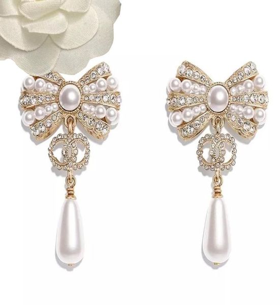 

co fashion bowknot classic camellia letter c four leaf clover charm earring for womengirls christmas wedding valentine039s da1950740, Golden