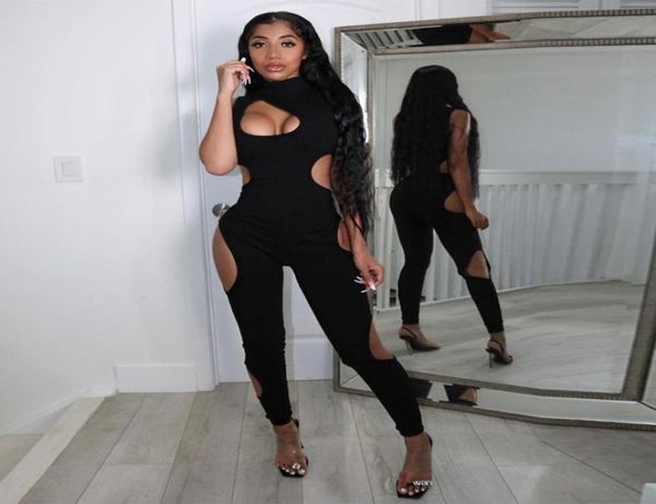 

cut out sleeveless rompers womens jumpsuit streetwear turtleneck skinny slim baddie one piece outfits 202150266833770445, Black;white