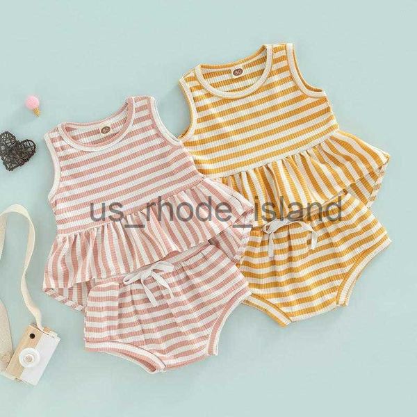 

clothing sets clothing sets 2023 summer toddler infant girls pants clothes set sleeveless stripes shirt drawstring short trousers kids suit, White