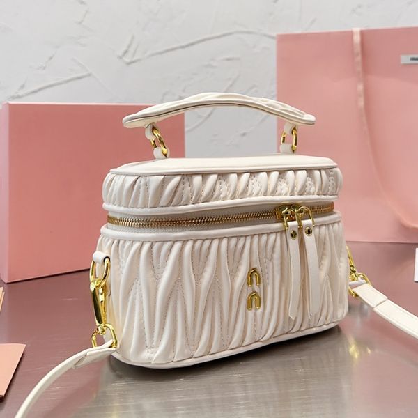 

pleated makeup bag women handbag purse designer shoulder bags gold hardware accessories plain cowhide genuine leather lady shoulder bag pouc