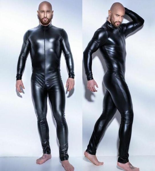 

gay men039s bondage fetish black stretch pvc look latex spandex jumpsuit 67214794536, Black;brown