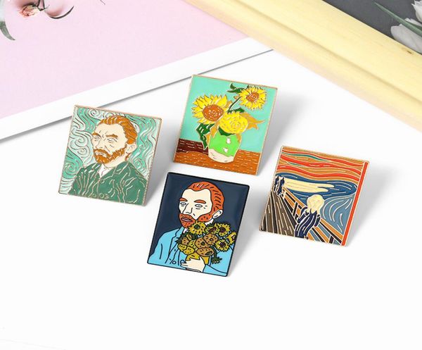 

oil painting enamel pins custom the scream van gogh brooches bag clothes lapel pin badge art jewelry gift for friends2835895, Gray