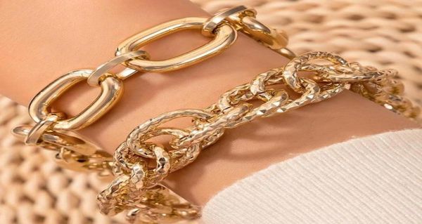 

2pcssets gold color bracelets for women punk heavy metal hollow geoemtric adjustable party jewelry whole3195347, Black