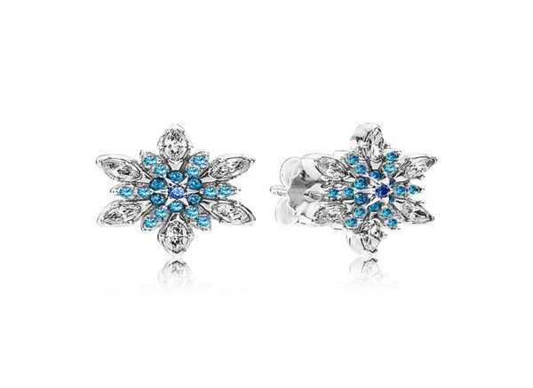 

temperament blue snowflake earrings for pandora 925 sterling silver with cz diamonds elegant ladies earrings with ori4129753, Golden;silver