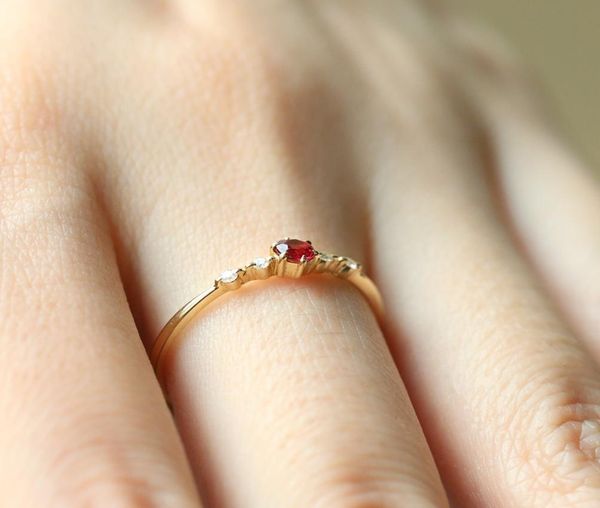 

fashion women round ruby diamond slim band ring 16k gold engagement party ring elegant jewelry lovers gift4786186, Golden;silver