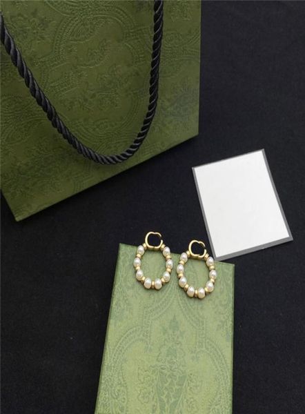 

designer pearl circle earrings charm women double letter eardrop girl pendant studs for party date gift1760884, Golden