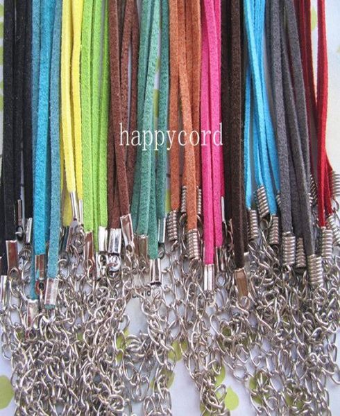 

3mm 1820inch adjustable assorted color suede leather necklace cord with lobster clasp 120pieceslot3681924, White;red