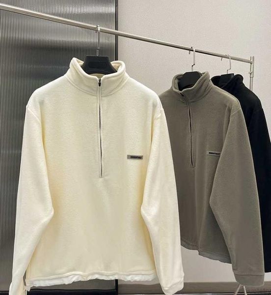 

new half zipper hoodies fashion polar fleece rubber letters hoodie hip hop men and women sweatshirt5196660, Black