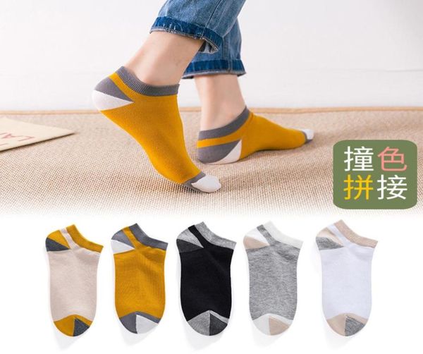 

socks men039s summer new stitching contrast cotton sweat absorbing breathable invisible boat socks76301836812074, Black