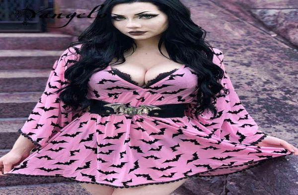 

yangelo fairy grunge women pink dress deep v neck goth aesthetic elegant vestios for e girls graphic bat party outfits l230219739364, Black;gray