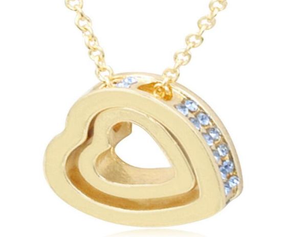 

fashion double heart shining crystal rhinestone pendant necklaces lover gifts women bridal wedding necklace statement jewelry5858774, Silver