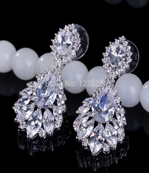 

brand jewelry flower shape lady039s 925 sterling silver claw set white stone 5a zircon stone wedding dangle earrings gift e119036085