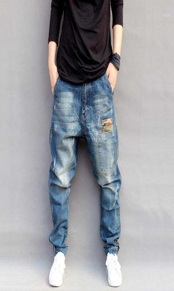 

camouflage patchwork harem jeans men casual loose baggy denim pants hip hop joggers pants blue trousers man clothes plus size16182222