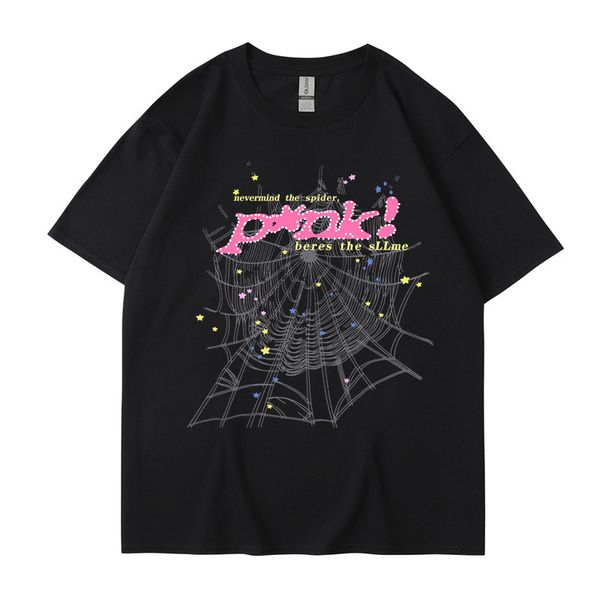 

young thug pink sp5der 555 men women t-shirt spider net clothing spider web graphic 555 t shirts designer embroidered spider web loose casua, White;black