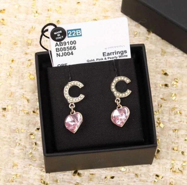 

luxury quality charm drop earring heart shape with nature shell beads and pink crystal in 18k gold plated have box stamp ps7220a959476771, Golden