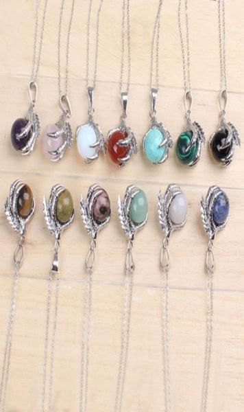 

whole 20pcs classic silver plated chain mixed stone dragon claw round beads pendant necklace jewelry3925838
