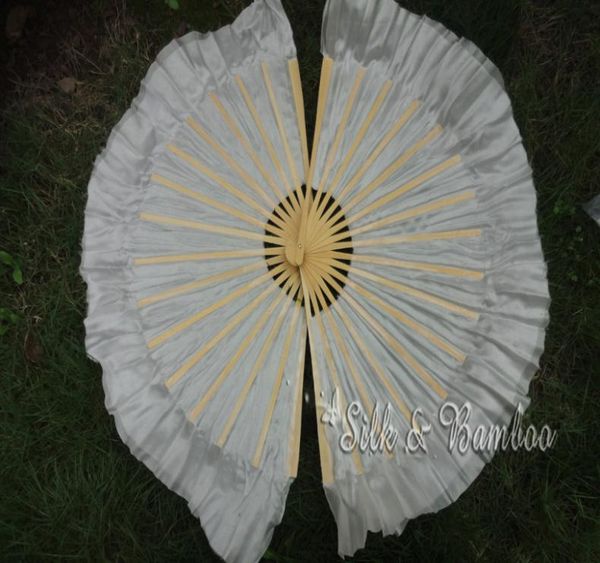 

white 1 pair 30cm bamboo10cm chinese dance silk fanflutter 2 layers real flowy silk5284207, Black;red