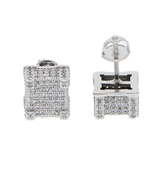 

hip hop mens gold screw earring with cz mirco paved square shape iced out stud earrings3122055, Golden;silver
