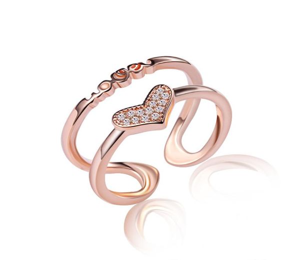 

ca25 creative double layer zircon love letter heart rings index finger s925 sterling silver opening adjustable ring for women gif5311282, Slivery;golden