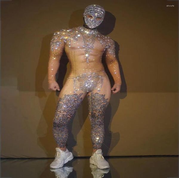 

stage wear deguisement nude gogo pole dance rave flesh color leotard men rhin jumpsuit mask celebrate costume outfit6503832, Black;red