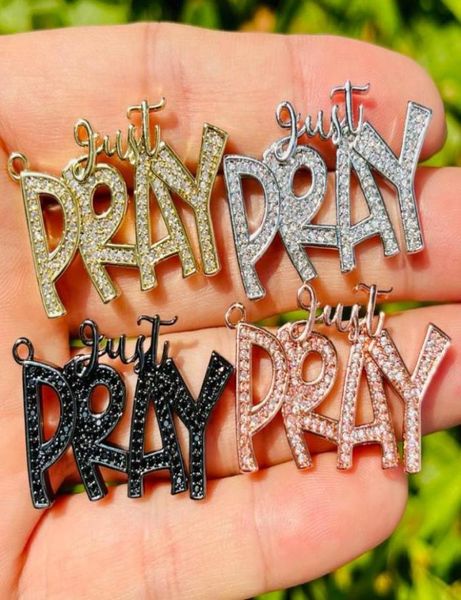 

charms 5pcs cubic zirconia paved just pray pendant for women necklace bracelets making jewelry accessories2722028, Bronze;silver