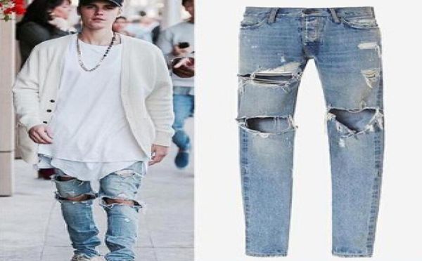 

mens distressed blue denim jeans fashion street slim long trousers pants mens hip hop ripped holes jeans9982127