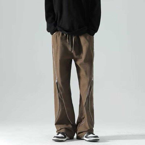 

designer jeans high street machine can work clothes pants men ins fashion brand zipper stitching design sense of niche vibe style jeans, Blue