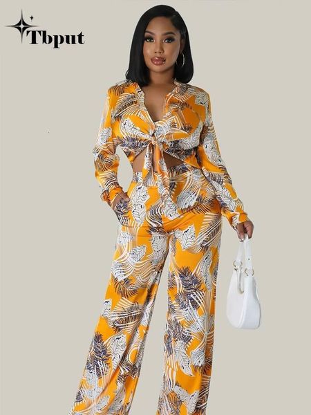 

women's two piece pants fashion printed pants two-piece women's lapel long sleeved lace loose pants set summer casual women's, White