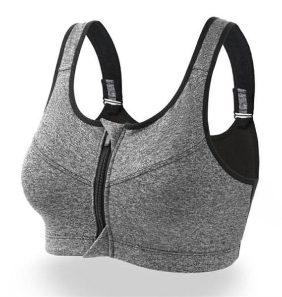 

adjustable strap women running shockproof sports bra padded wire with front zipper closure high impact fitness bras sets5348168, Red;black