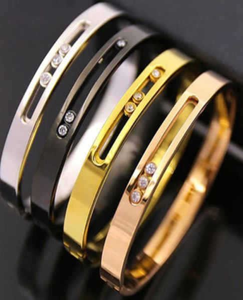 

2023 style women men couples solid moving cz crystal cuff bracelet bangles stainless steel move stone bracelet france jewel1573517, Golden;silver