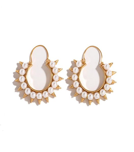 

whomewho gold pearl minimalist geo spike piercing hoop earrings trendy fashion korean party hiphop jewelry bijoux2034727, Golden;silver