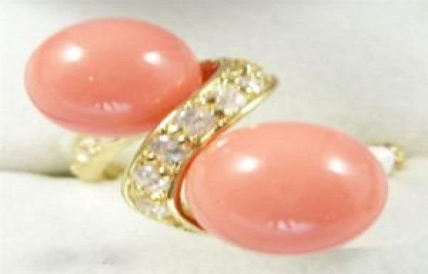 

whole double pink coral bead 18kgp gold crystal ring sz78905505620, Silver