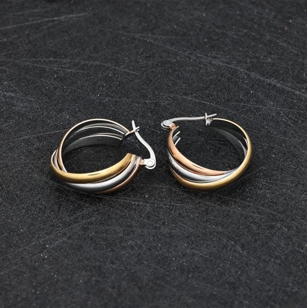 

hoop huggie triple laywer hoop earrings for women ladies gift jewelry with engraved7046542, Golden;silver