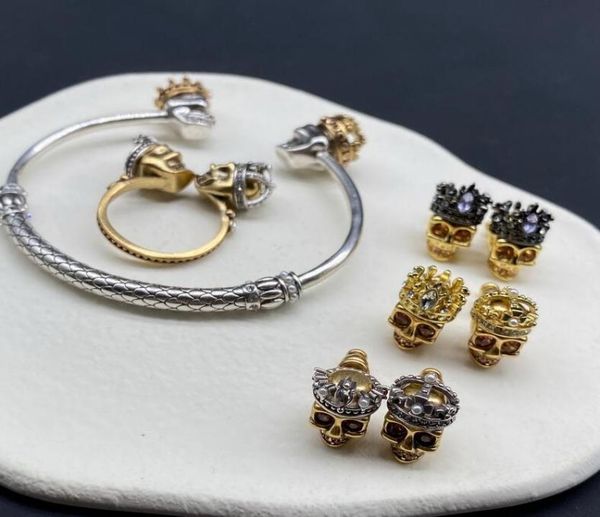 

new designed crown skull women039s open bracelet vintage brass 18k gold plated luxury ladies bangle amq10k2162075, Golden;silver