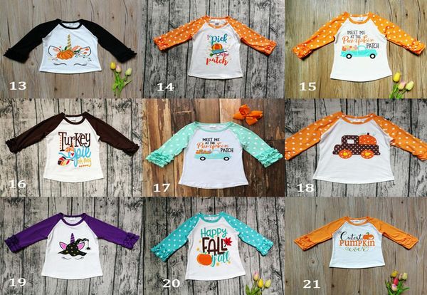 

kid girl t shirt christmas halloween thanksgiving unicorn turkey pumpkin letter print long ruffle sleeve ins baby child tee sp5678096, Blue
