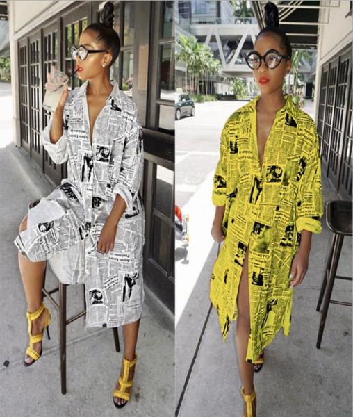 

women shirt dress fashion loose newspaper letter printing lapel neck maxi long dresses evening party beach elegant bohemian casual6223580, Black;gray