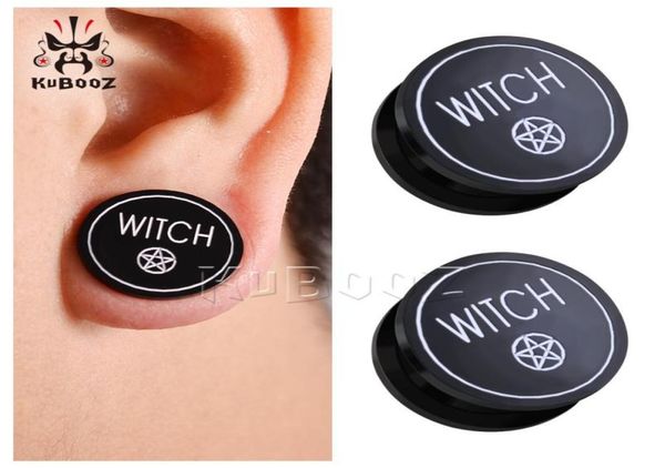 

kubooz acrylic witch pentagram black ear plugs body piercing jewelry earrings tunnels gauges expanders stretchers whole 6mm to9492838, Silver