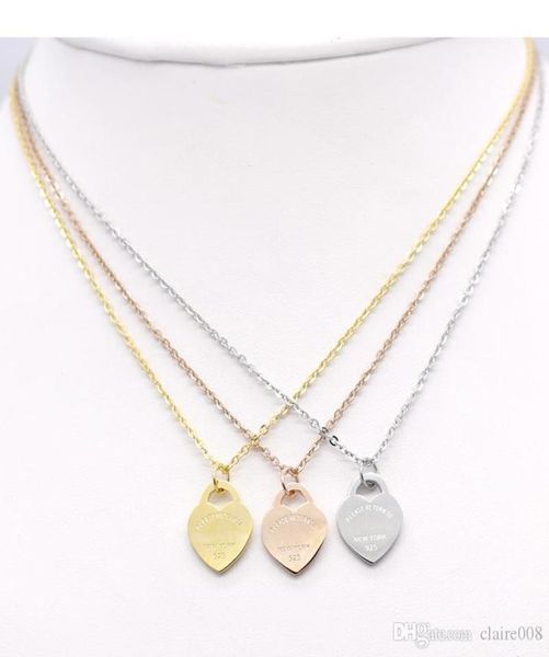 

whole stainless steel heartshaped necklace t necklace short female jewelry 18k gold titanium peach heart necklace pendant for1552655, Silver