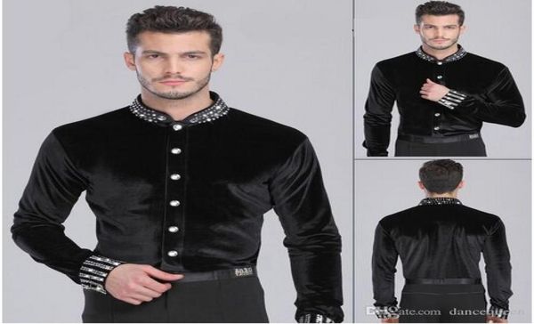 

2018 latin dance man 165180cm ballroom dance shirt black spandexvelvetdrill men dance shirt tangocha charumba dancewear1188599, Black;red