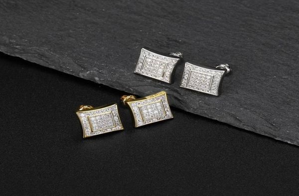 

luxury zircon earrings fashion men women hip hop earrings rappers jewelry exquisite 18k gold rhodium plated stud earrings8207949, Golden;silver
