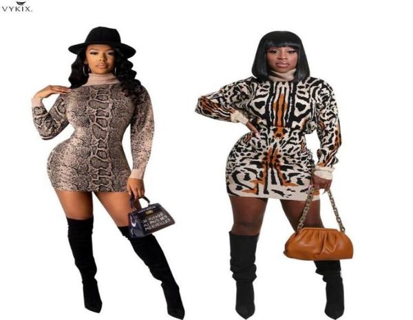 

casual dresses 2021 leopard vestidos knitted bodycon long sleeve mini dress streetwear turtleneck ribbed winter knit party ladies1774411, Black;gray