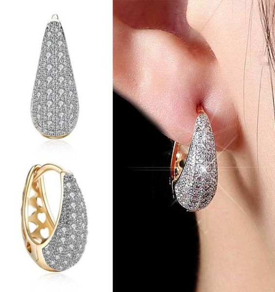 

hoop huggie huitan fashion versatile earrings for women two tone hollow out heart design cz party daily wearable elegant female 4824507, Golden;silver