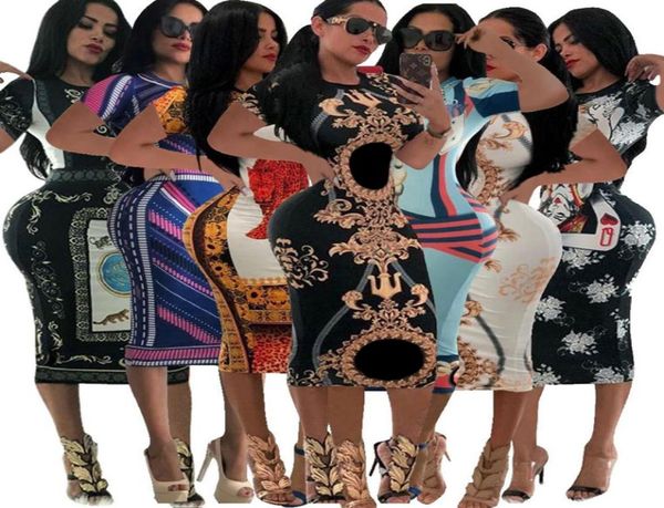 

designers dresses women skinny club wear gorgeous bodycon dress fashion printed short sleeve casual slim designer dress size 4571157, Black;gray