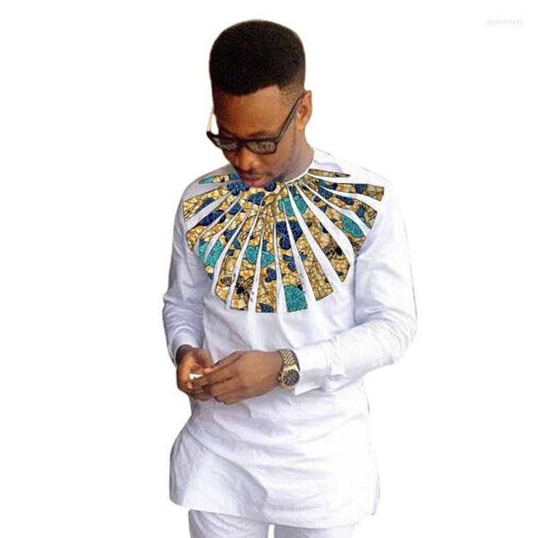 

men039s casual shirts african fashion men colorful print long sleeve white cottonwax patchwork design male wedding clothe4919034, White;black