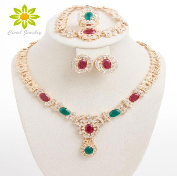 

fashion women gold plated jewelry set costume austrian crystal necklace earrings bracelet ring wedding accessories african beads7815431, Slivery;golden