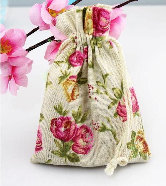 

rose flower linen jewelry gift bag 9x12cm 10x15cm 13x17cm pack of 50 birthday party wedding drawstring pouch sack8015970, Pink;blue