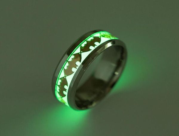 

mens ring luminous batman rings for men black gold silver stainless steel women rings glow in the dark male ring jewelry2235248, Golden;silver