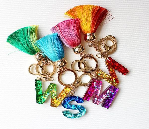 

custom keyrings keychain initial letter az number 09 tassel pendant bag charms accessories fashion gift jewelry car key chains r4141043, Slivery;golden